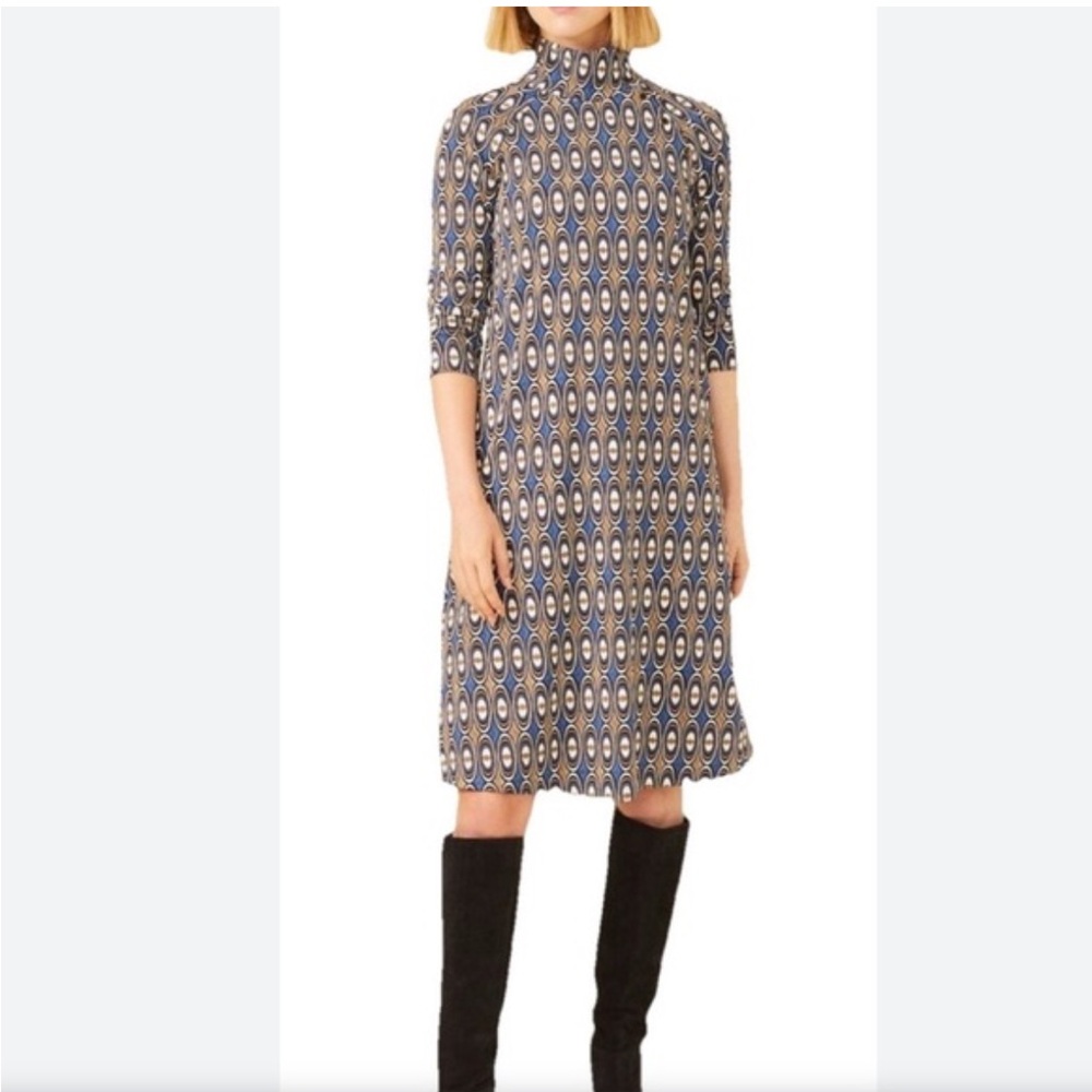 J. McLaughlin Geometric Print Dress in Blue and Cream
